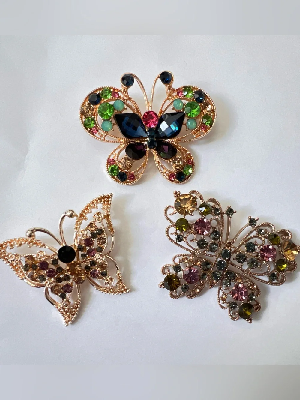 Lot of 3 Multicolor Crystal Butterfly Brooch Pin - Women Jewelry